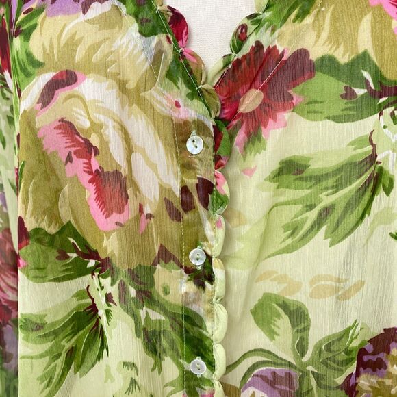 Soft Surrounding Chartreuse Floral Blouse XL Button Front Long Sleeves V-Neck - Picture 5 of 13